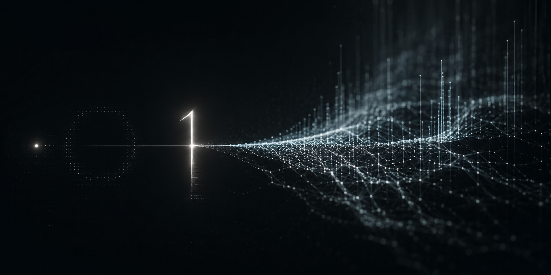 Abstract digital network evolving from zero to scale